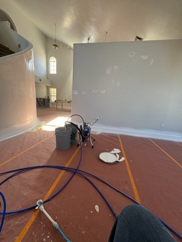 Spray painting interior in progress